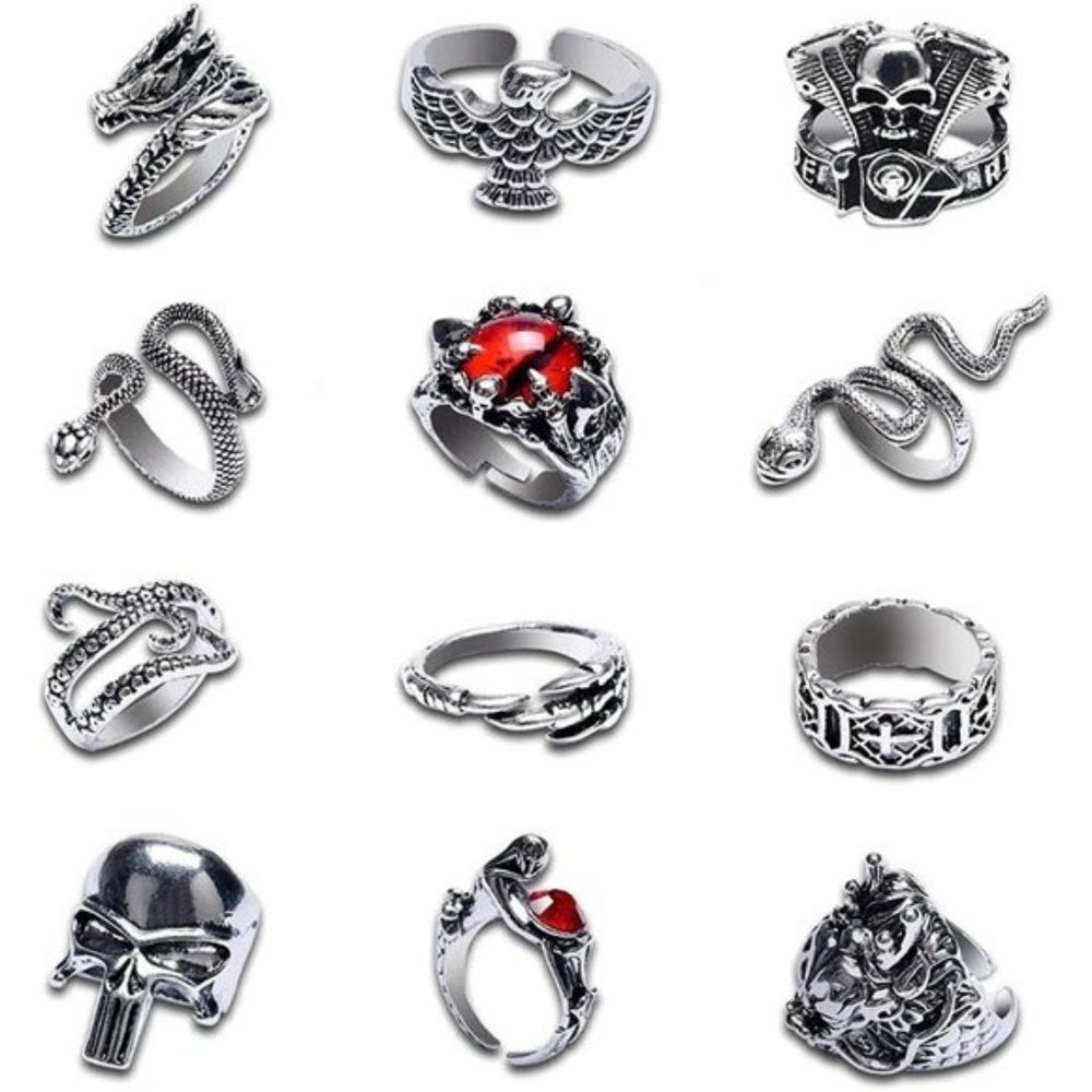 12-Gothic Punk Rings - Picture 2 of 4